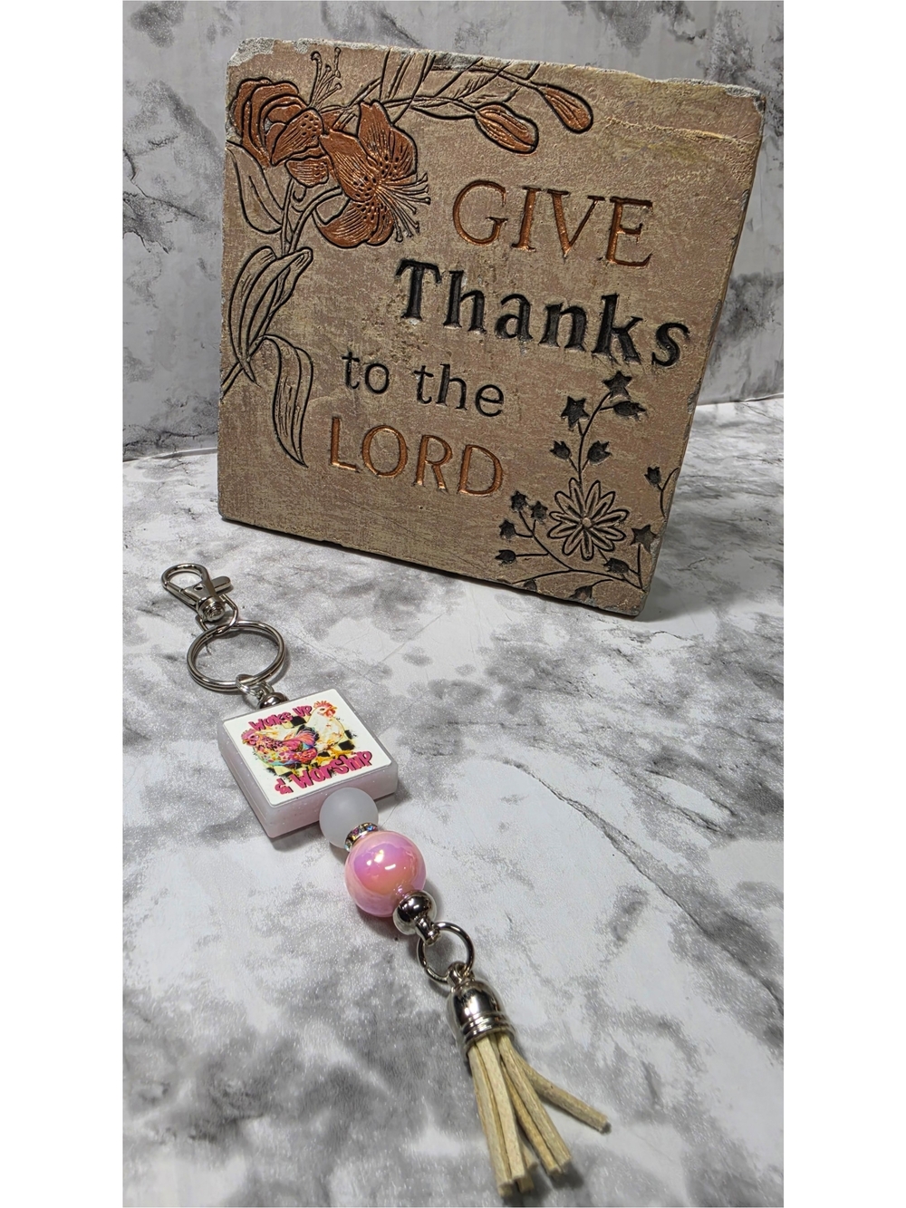 Handmade Pink Beaded Keychain with Tassel - Women Accessories